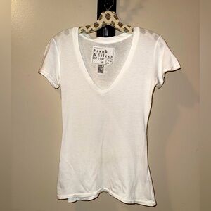 Frank & Eileen White Deep V-Neck Modal/Cotton T’shirt,Size-XS,P2P- 17”-17.25”